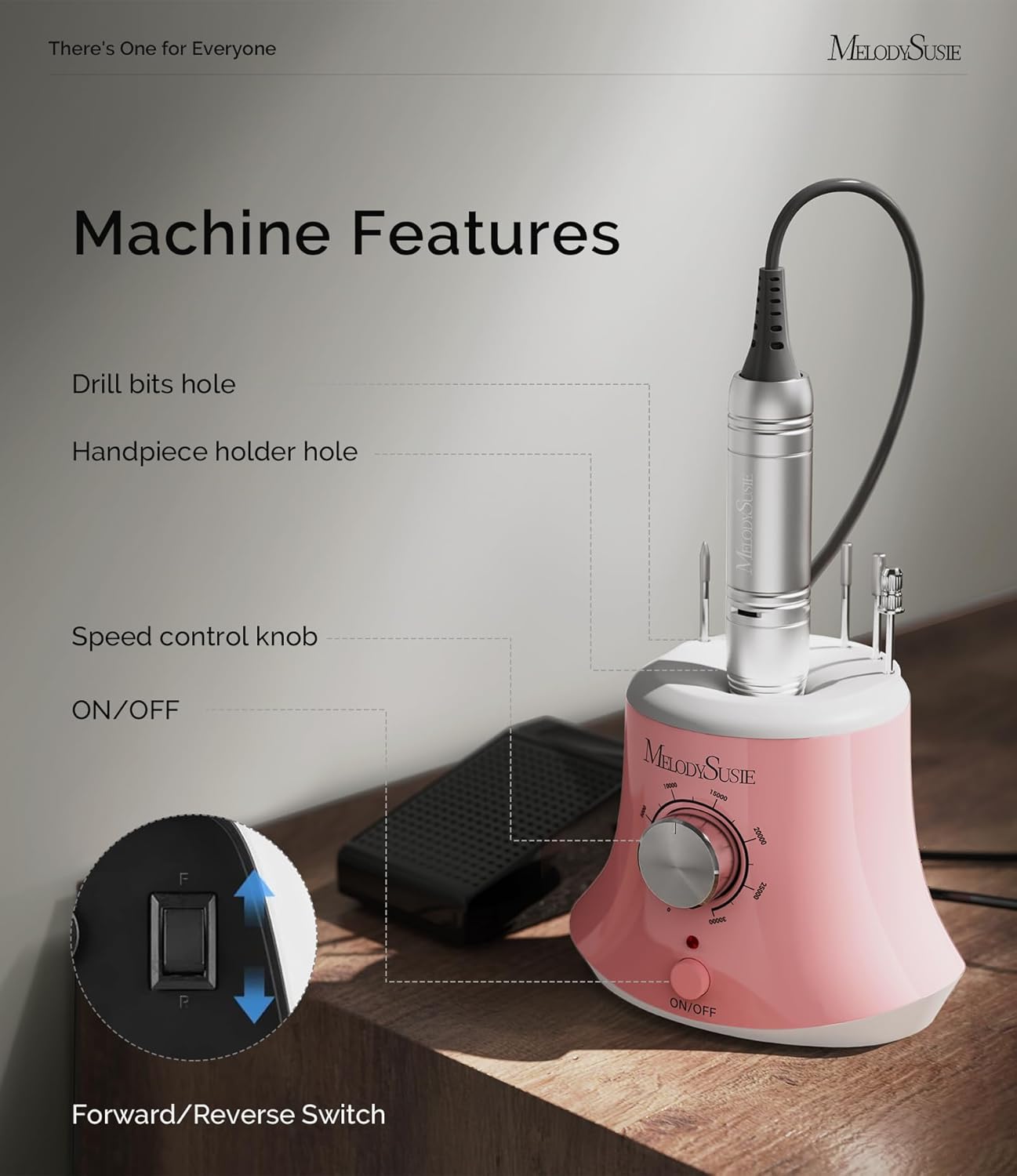 MelodySusie 30000RPM Electric Nail Drill Set with Foot Pedal for Acrylic Gel Nails Scarlet Pink - Image 6