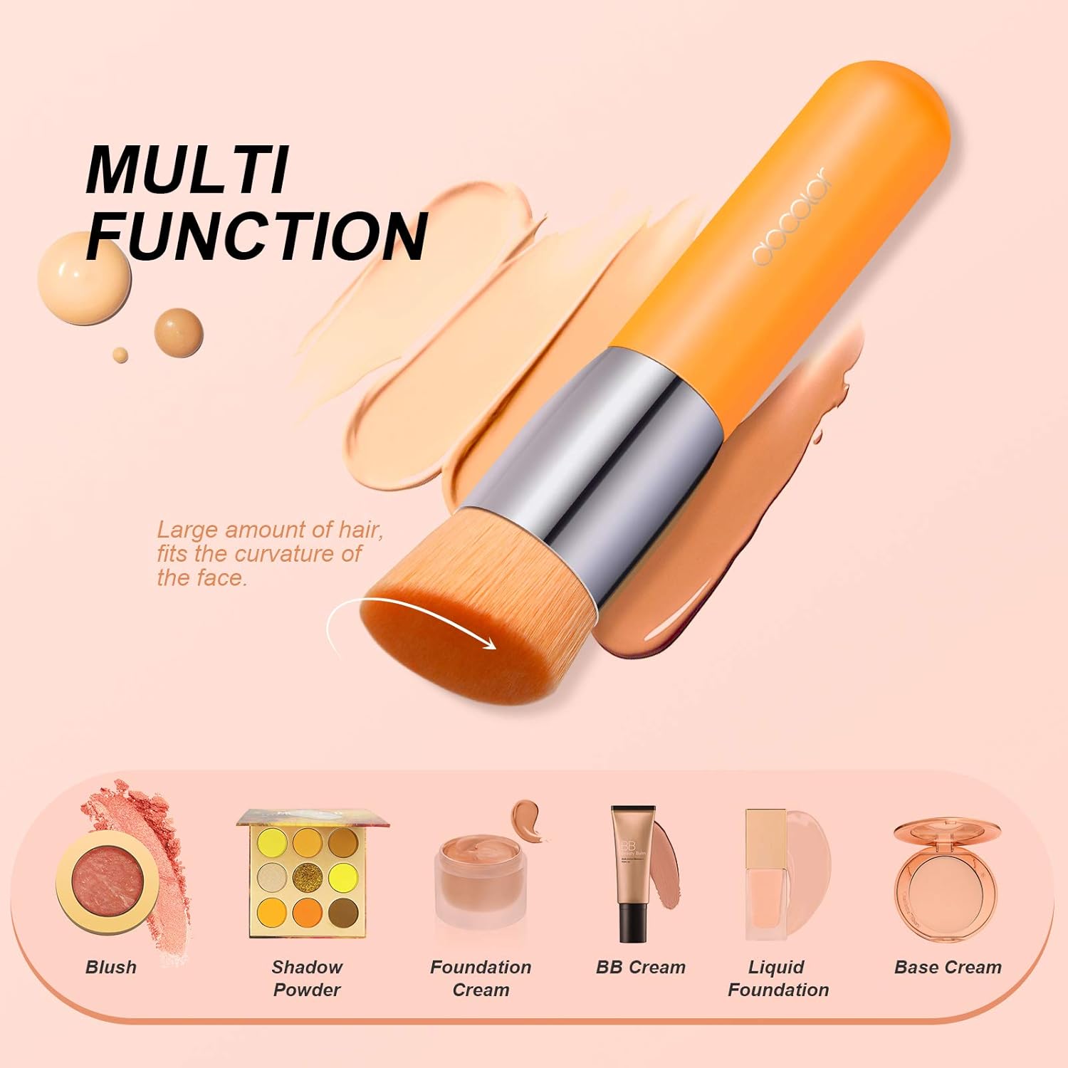 Docolor Neon Orange Angled Kabuki Foundation Brush for Liquid Cream Powder Makeup - Image 3