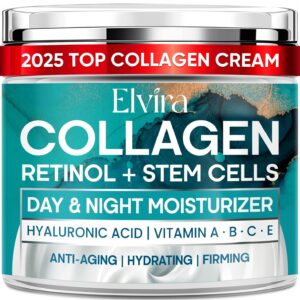 Elvira Face Moisturizer with Collagen, Retinol, Stem Cell & Hyaluronic Acid- Instant Face Lift Cream Anti Aging Face Cream for Women & Men, Wrinkle Cream for Skin Tightening and Firming, 1.85 Fl Oz