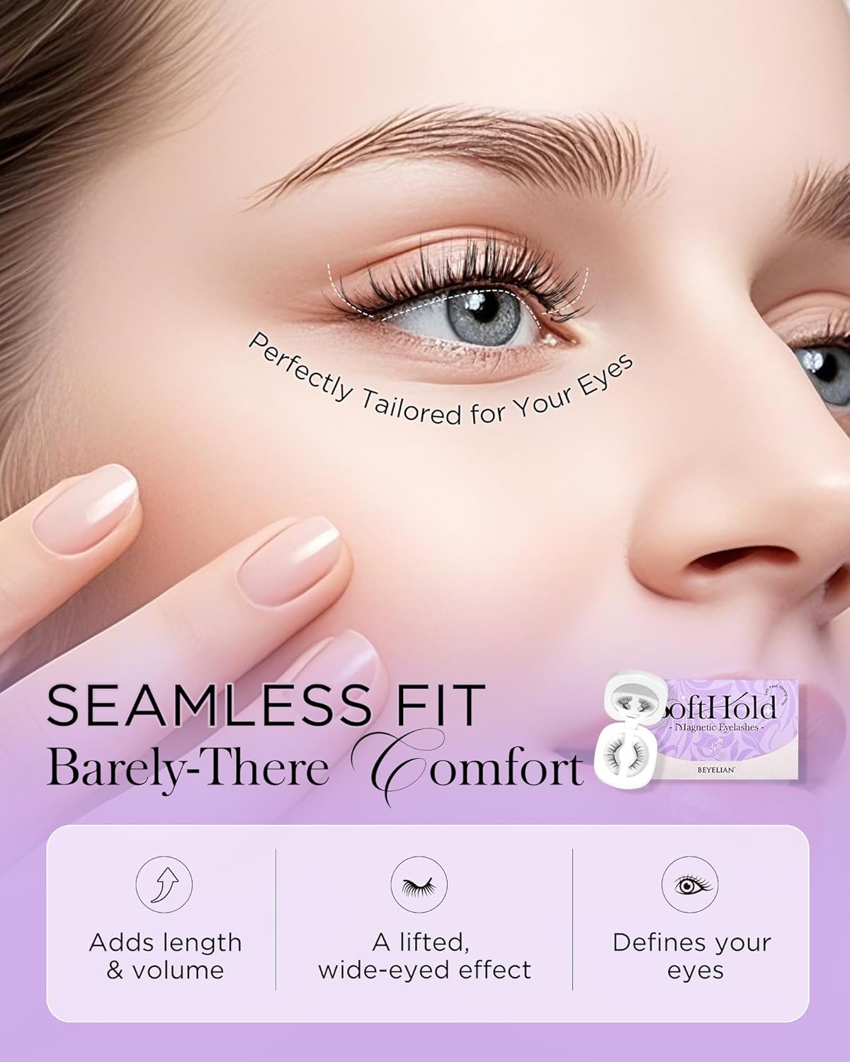 BEYELIAN Reusable Soft Magnetic Eyelashes Kit with Applicator 1 Pair SME03 Black - Image 5