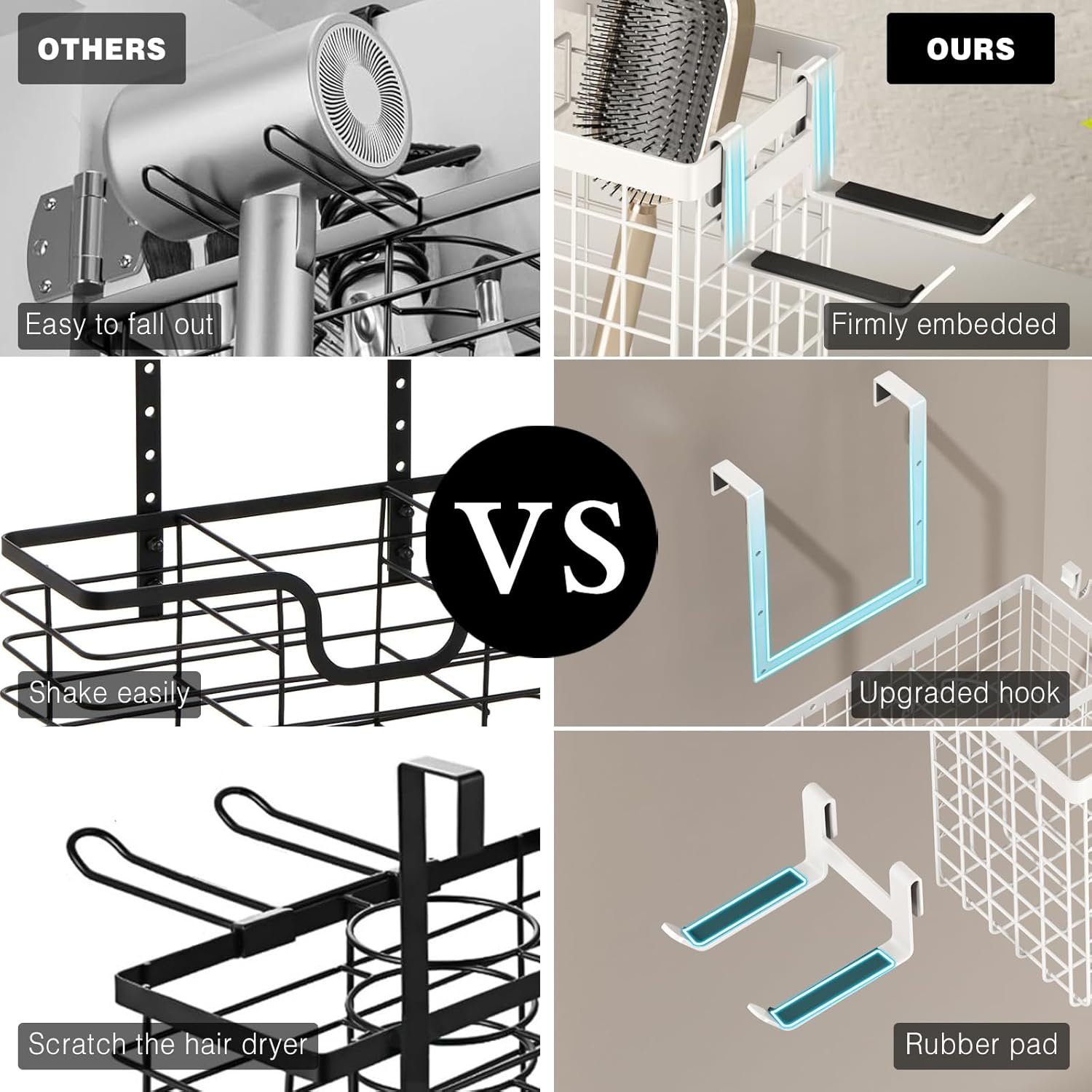 Voldra Adjustable Height Hair Dryer Holder Cabinet Door Organizer for Curling Iron and Brushes, White - Image 3