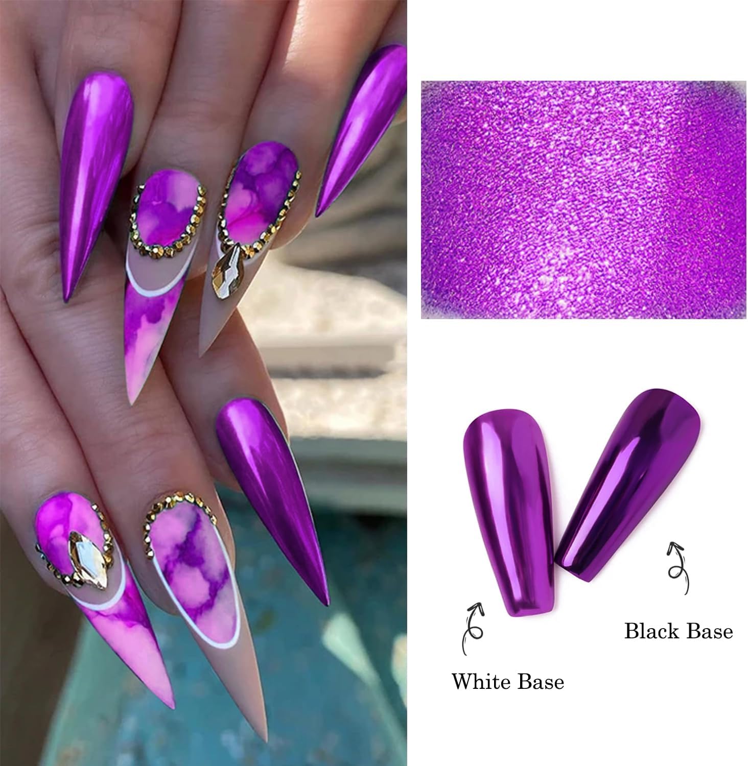 Holographic Purple Chrome Nail Powder for Gel Polish Reflective Aurora Pigment Tool - Image 2