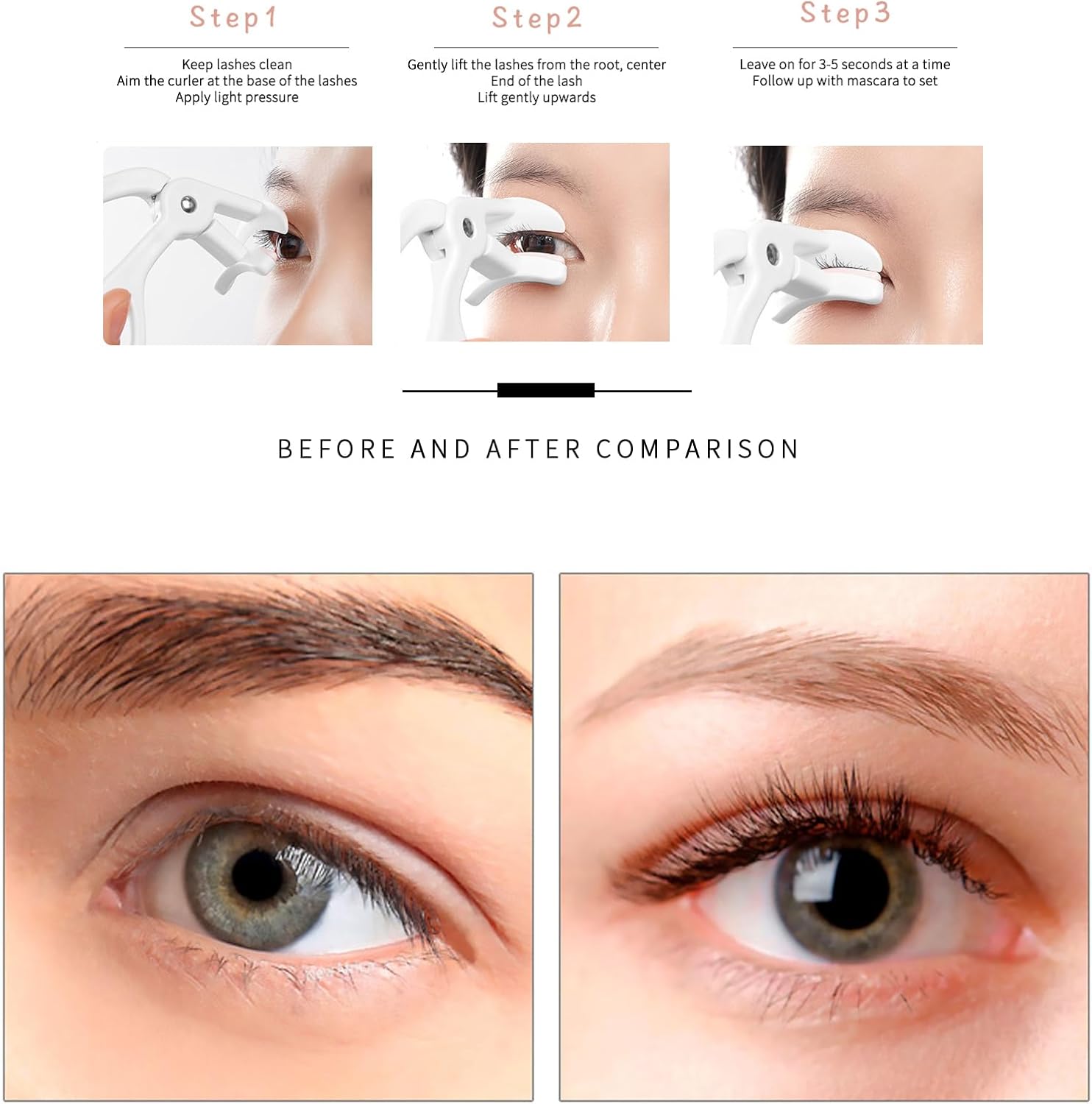 Grey Eyelash Curler Set with 2 Replacement Silicone Pads for Natural Quick Curls - Image 4