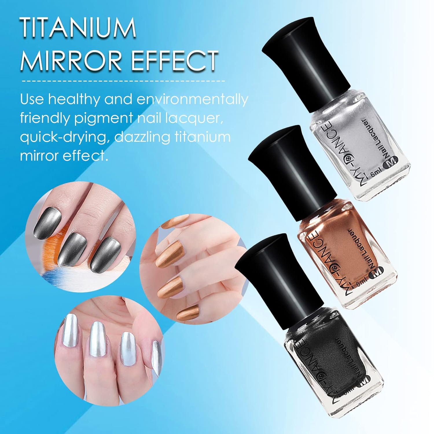 3-Color Metallic Chrome Nail Polish Set, Quick Dry, Long-Lasting Shine, 6ml Capacity - Image 6