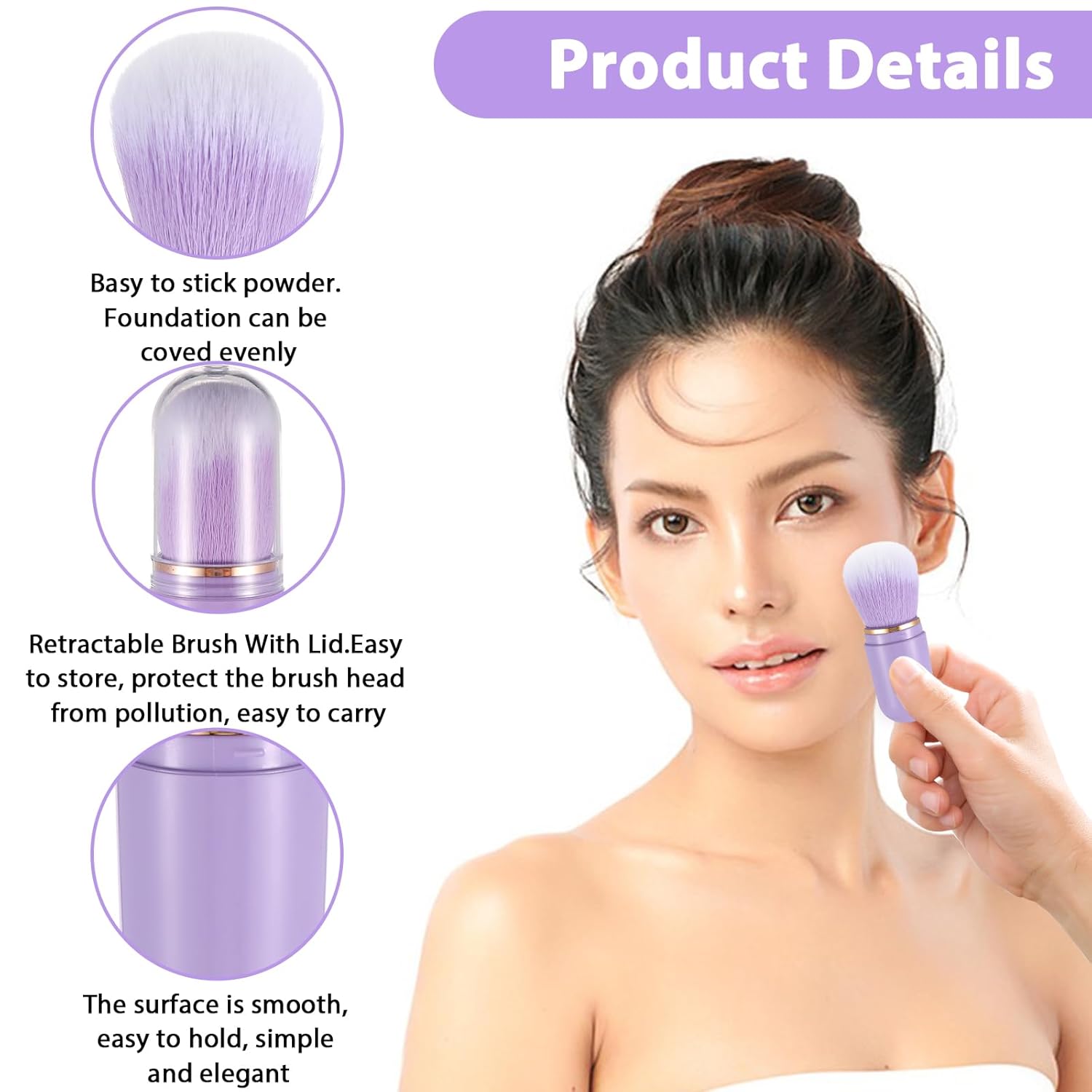 Cobee 4Pcs Portable Retractable Kabuki Makeup Brush Set with Protective Covers for Travel - Image 4