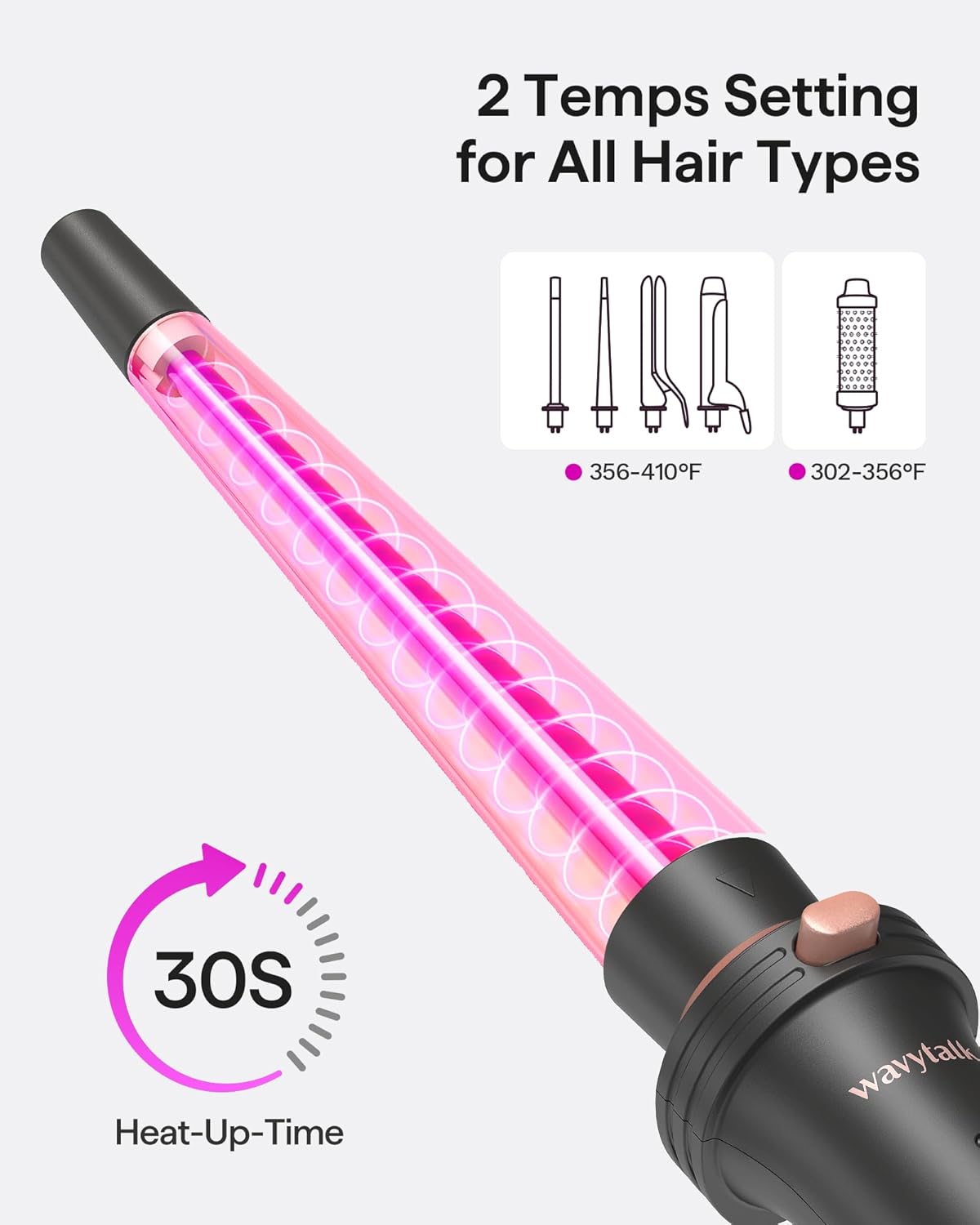 Wavytalk 5 in 1 Curling Iron Set with Thermal Brush and 4 Ceramic Wands, Rose Gold - Image 3