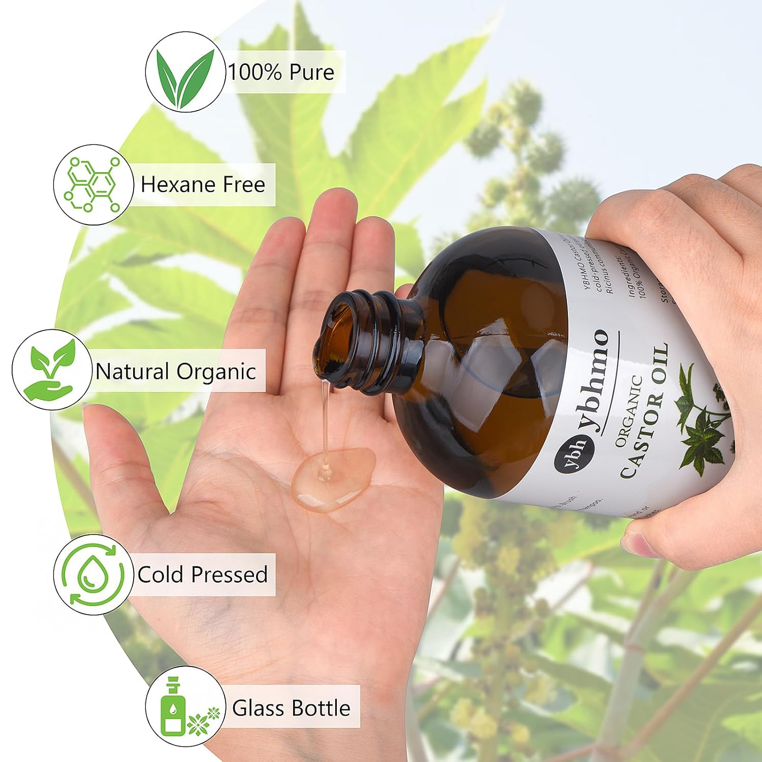 16 Fl Oz Organic Cold Pressed Castor Oil, 100% Pure Hexane Free for Hair Growth and Skin - Image 2