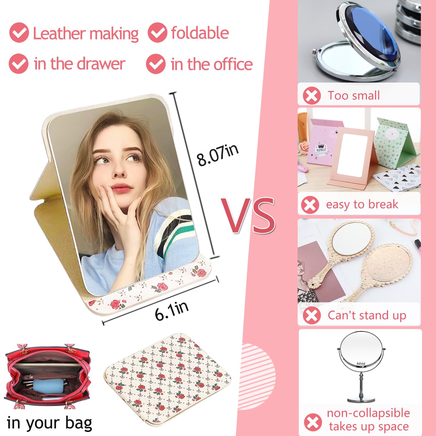 Girls' 3-Piece Hair Styling Set with Comb, Detangler Brush, Mirror, and Headband - Image 3