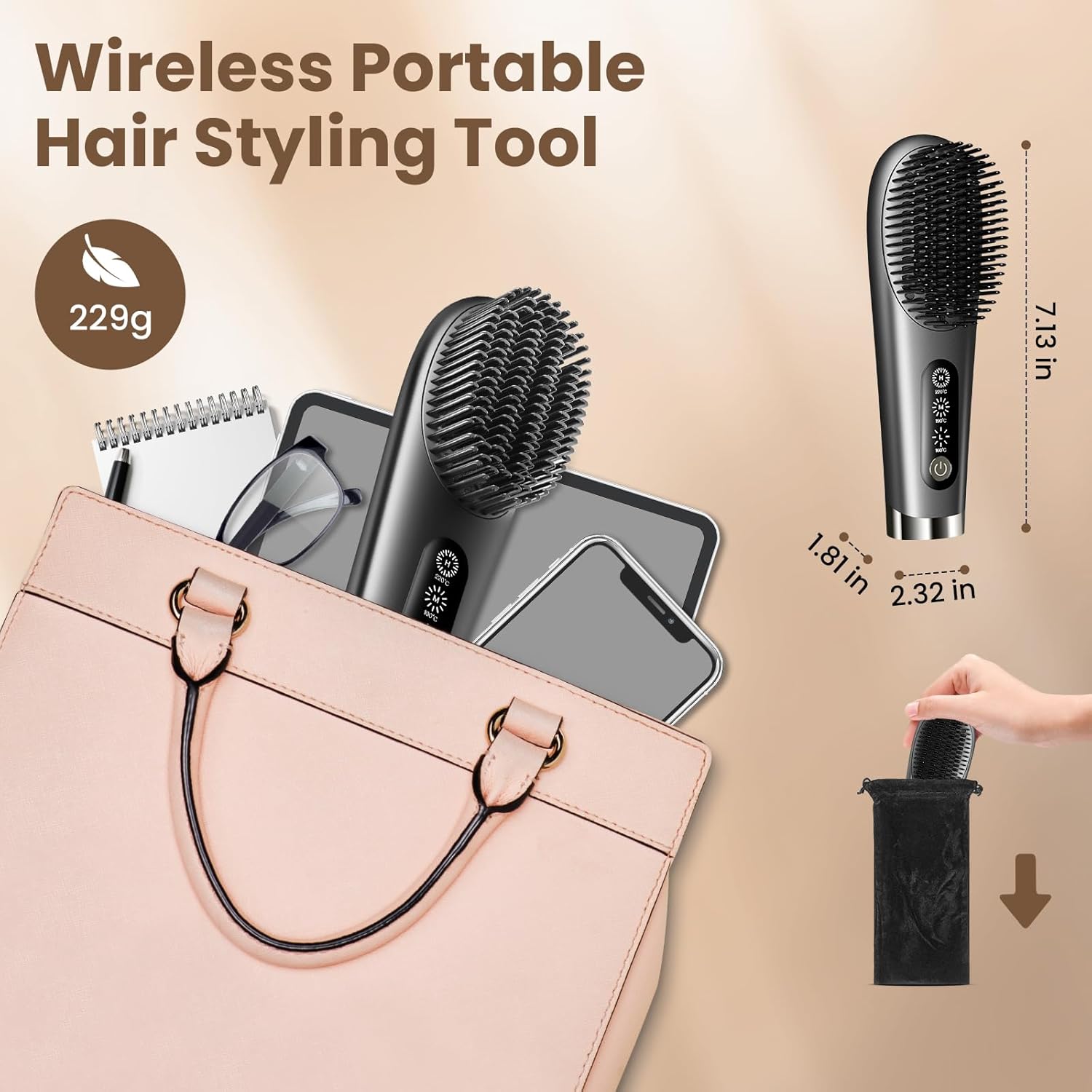 Beautlinks Portable Mini Cordless Hair Straightener Brush 6400 mAh Travel Comb for Women - Image 7
