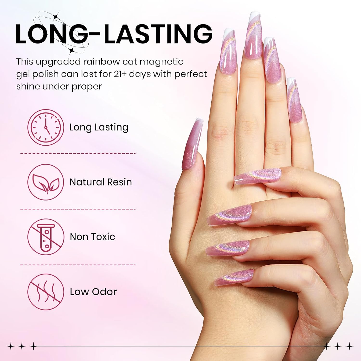 Pink Rainbow Magnetic Cat Eye Gel Nail Polish for Glittery Galaxy Effect 15ml - Image 5