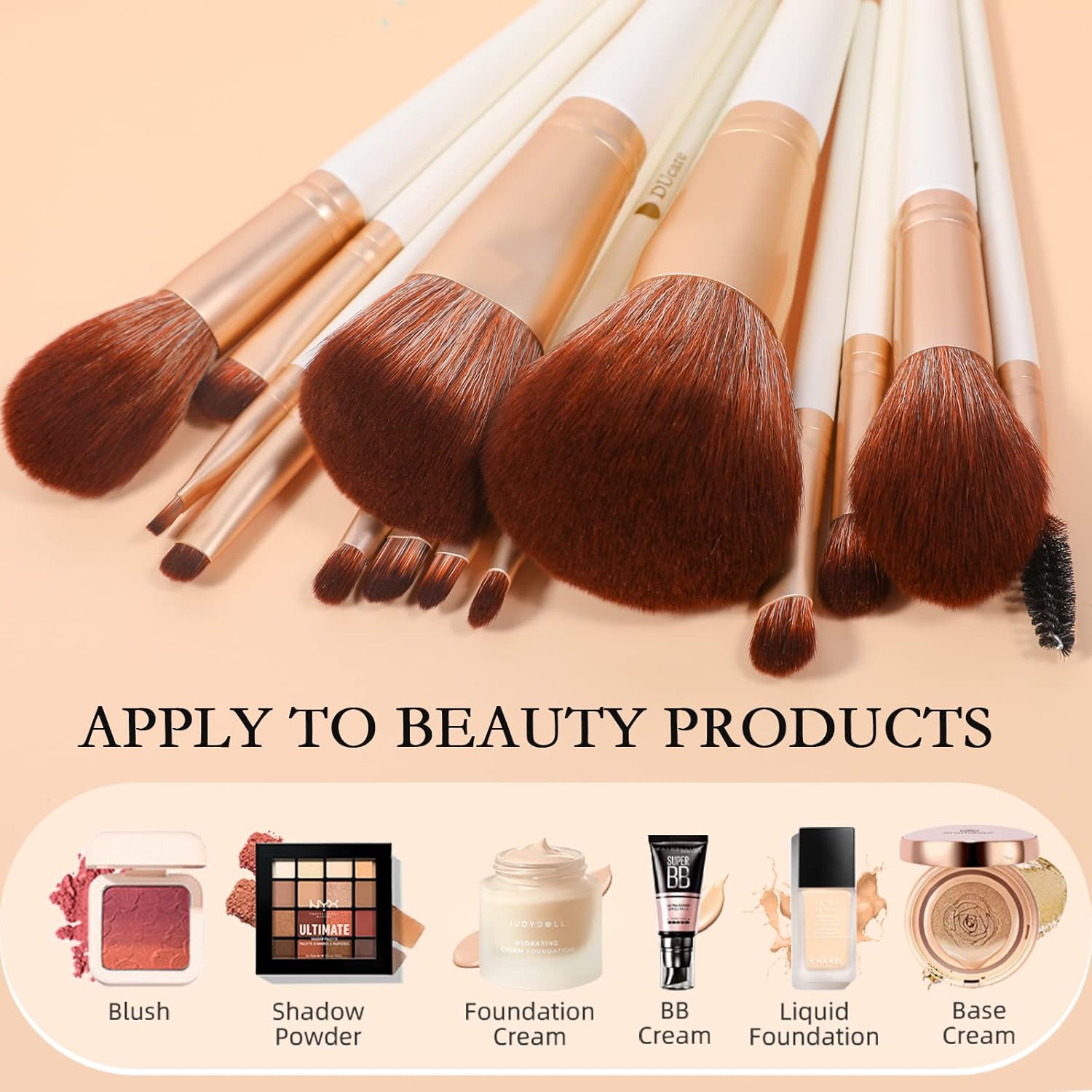 DUcare 14-Piece White Professional Makeup Brush Set with Bag for Foundation, Blush, Eyeshadow - Image 2