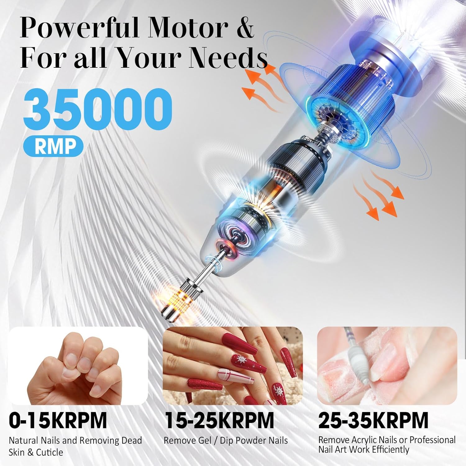 35000RPM Professional Electric Nail Drill Set with 100 Sanding Bands and Bits for Manicure Pedicure - Image 3
