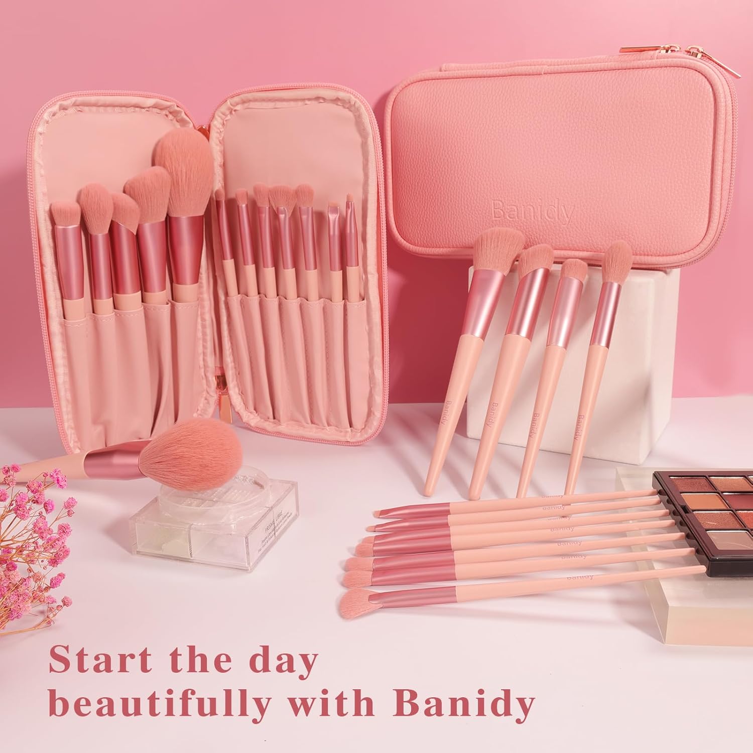 Vegan Bristle Makeup Brush Set with Storage Bag and Case for Beginners and Professionals - Image 7