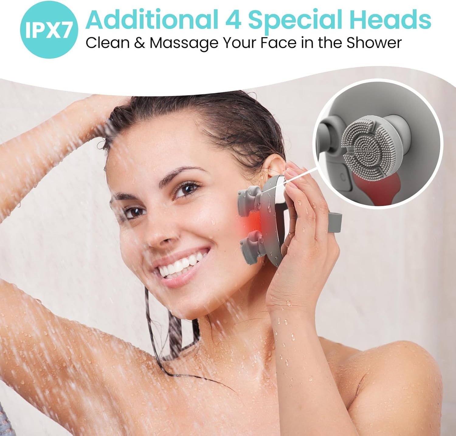 Rechargeable Portable Electric Scalp Massager Silver Waterproof Heated 100 Kneading Nodes 3 Speed Modes - Image 3