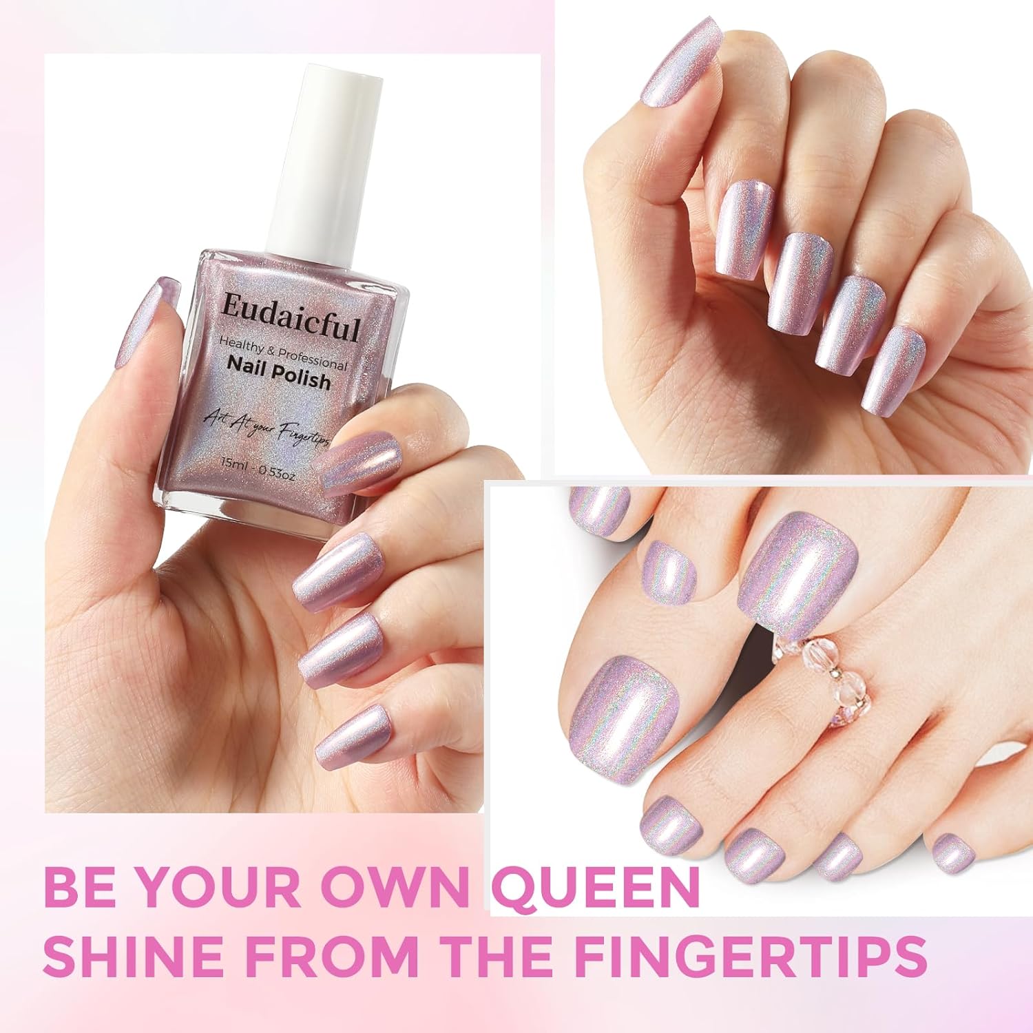 Light Purple Holographic Nail Polish 15ML Iridescent High Glossy Shimmer Air Fast Dry - Image 5