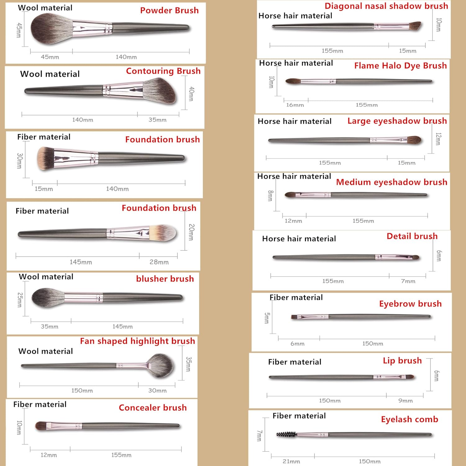 15-Piece Professional Makeup Brush Set Black with Foundation, Eyeshadow, Blush, and Bag - Image 4