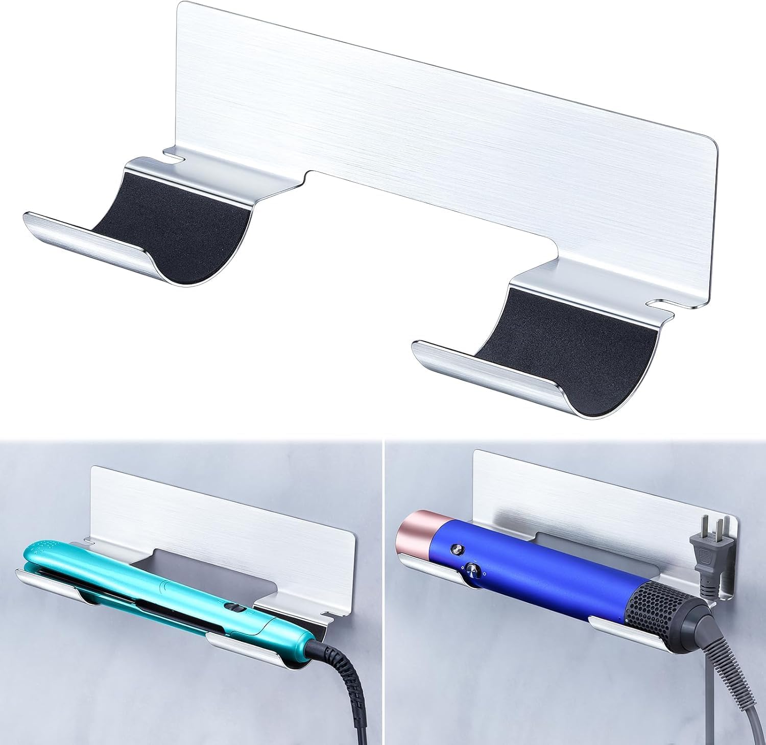 Curling Iron Holder Wall Mount, Flat Iron and Hair Straightener Holder, Stainless Steel Hair Tool Organizer for Hair Brush and Hots Tool Accessories, Silver