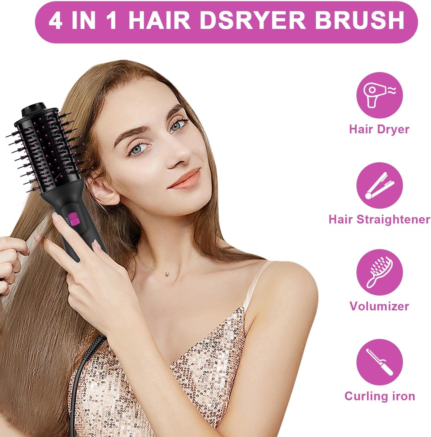 Dual Voltage Mini Hair Dryer Brush 120V-240V Anti-frizz Volumizer with UK/EU Plug - Image 2