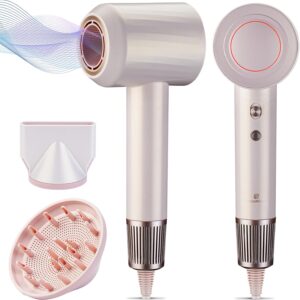 Hair Dryer, 110000 RPM Professional High-Speed Blow Dryer, 500 Millions Negative Ionic Brushless Motor Hair Dryer for Fast Drying, Low Noise Thermo-Control with Magnetic Diffuser & Nozzle