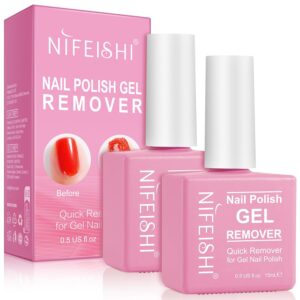 Gel Nail Polish Remover, (2PCS) Professional Gel Polish Remover for Nails, No Need for Foil, Quick & Easy Polish Remover In 2-5 Minutes, 0.5 Fl Oz