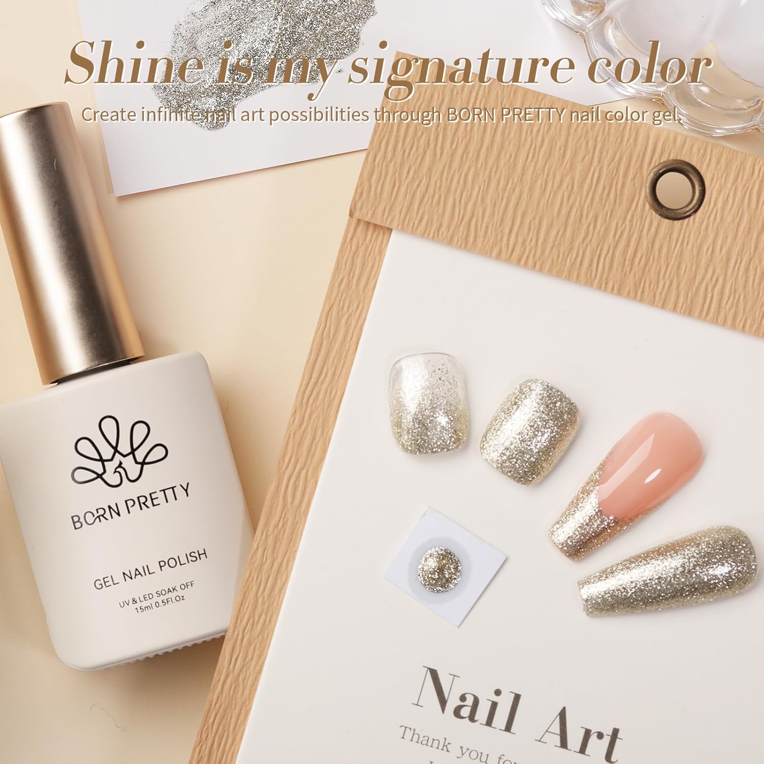 Born Pretty 15ML Champagne Platinum Glitter Gel Nail Polish Sparkly Shine - Image 9