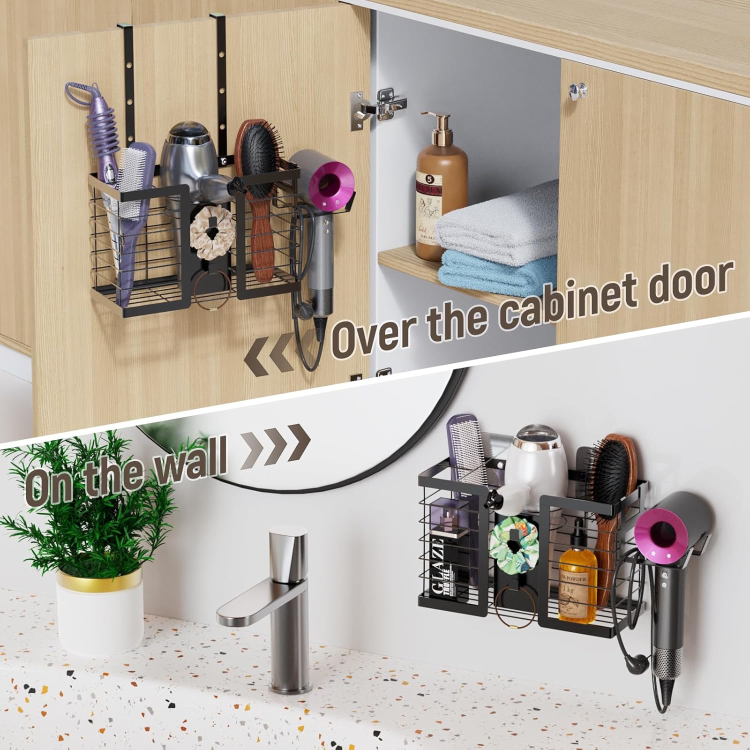 Adjustable Metal 3-in-1 Hair Dryer Holder and Bathroom Tool Organizer - Image 3