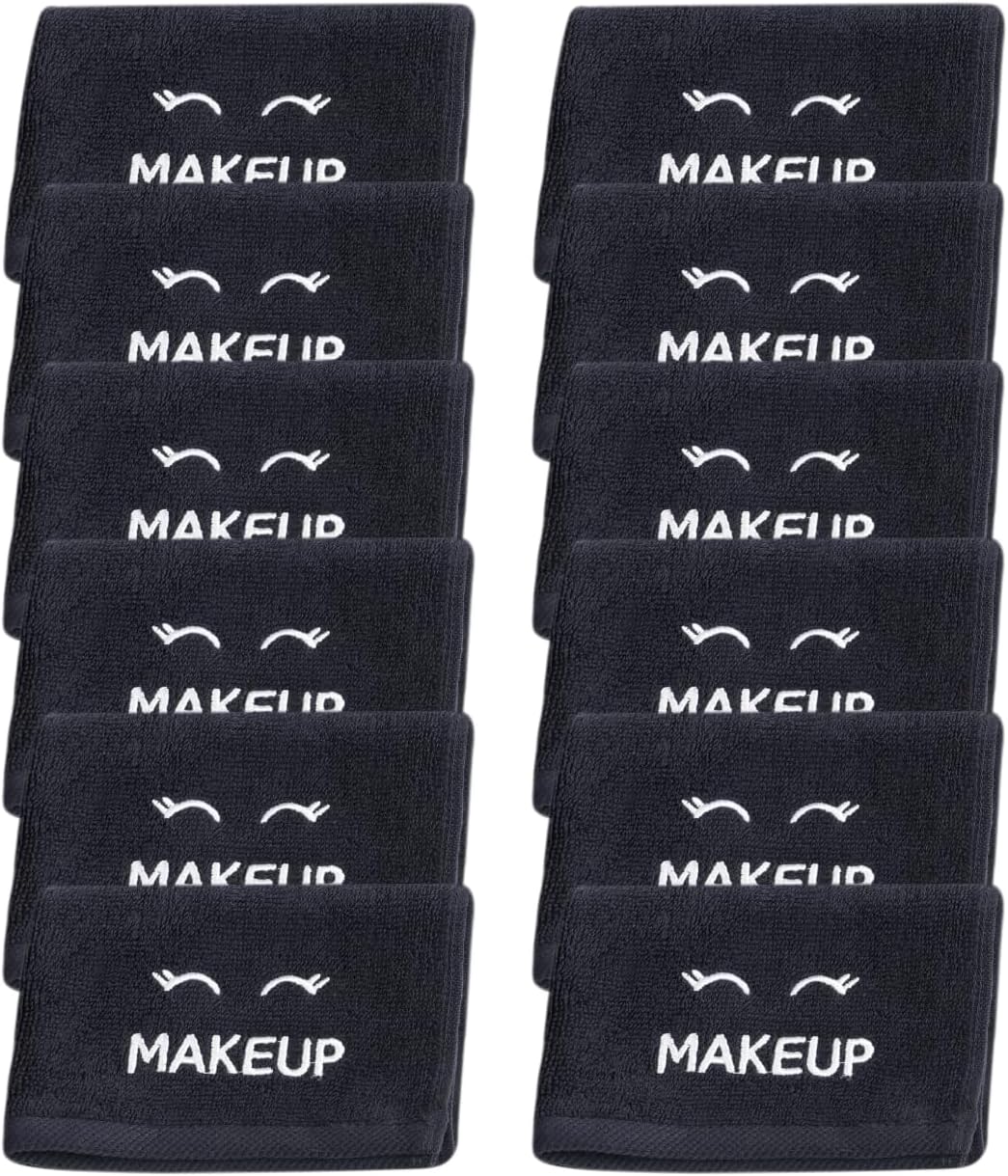 White Classic Bleach Safe Black Makeup Washcloths, 12 Pack, Soft Cotton, 13 x 13 Inches - Image 2