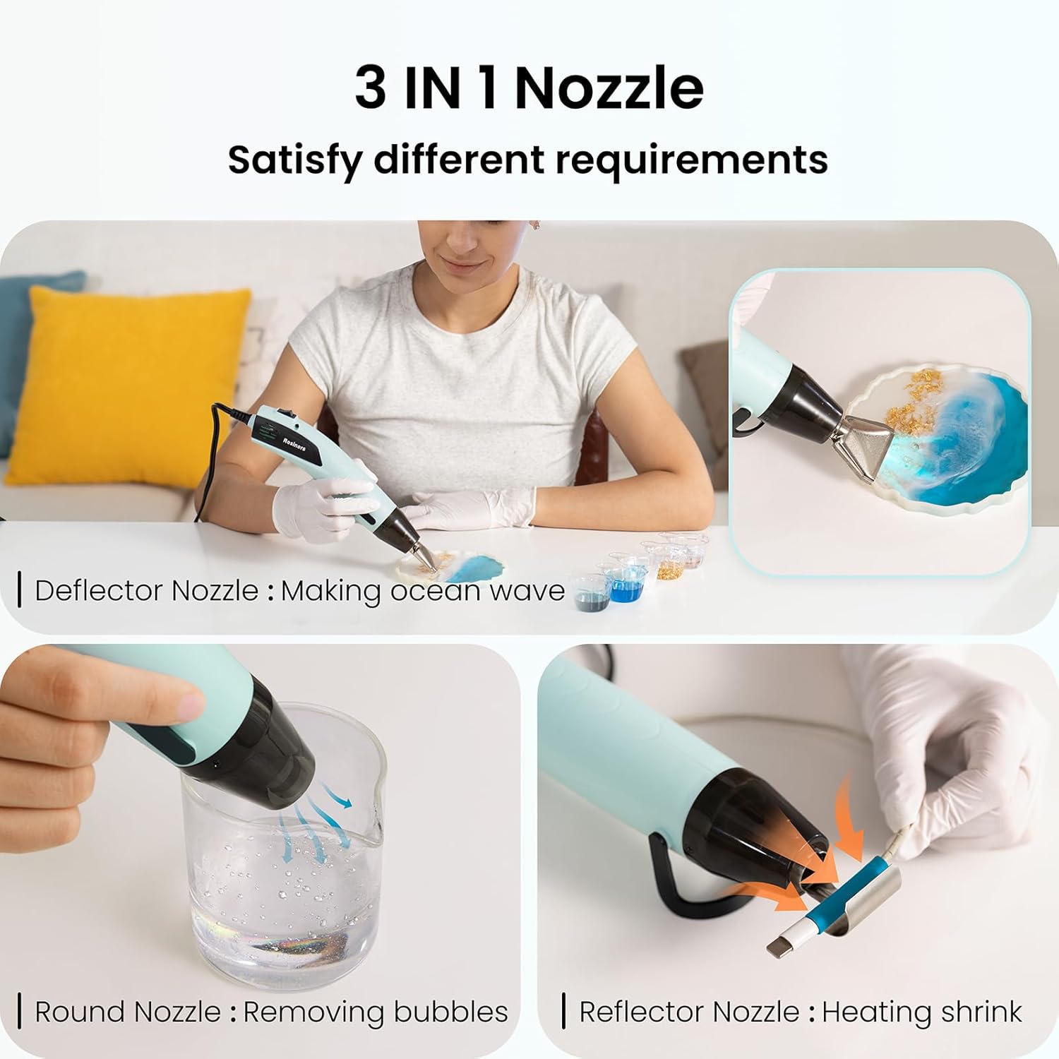 Resiners Mini Dual Temperature Heat Gun 350W 662℉ with 3 Craft Nozzles - Image 2