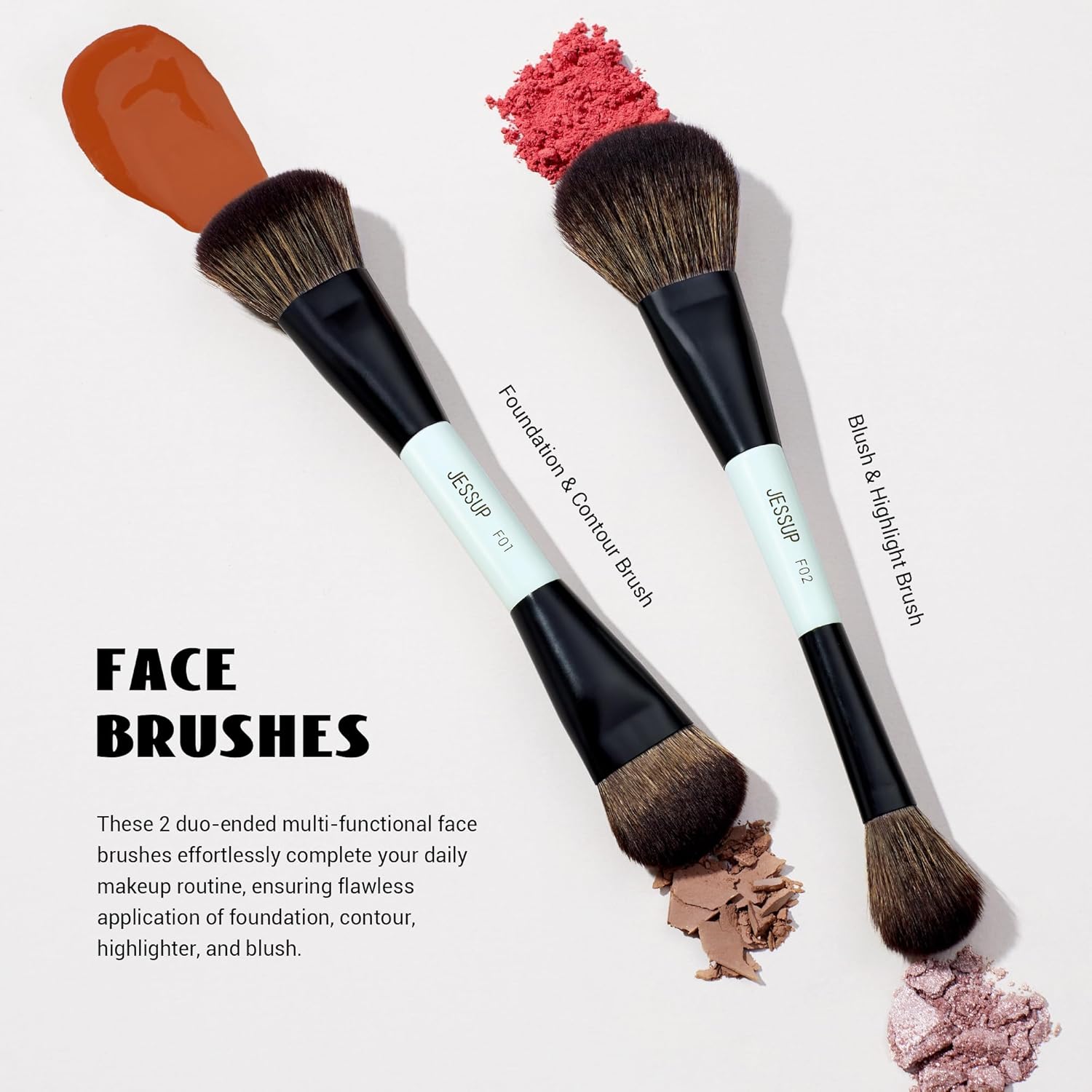 Jessup 6 Piece Double Sided Vegan Makeup Brush Set Bright Cyan - Image 4