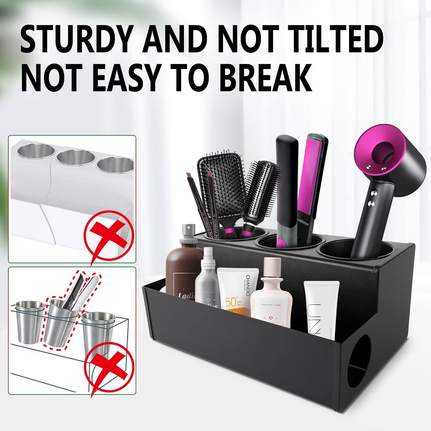 Hair Dryer Holder for Bathroom, Wall-Mounted Stainless Steel Hair Tools Organizer & Makeup Storage Space Saving Countertop Tray, Bathtub Organizer for Curling Irons, Bathtub Organizer - Image 3