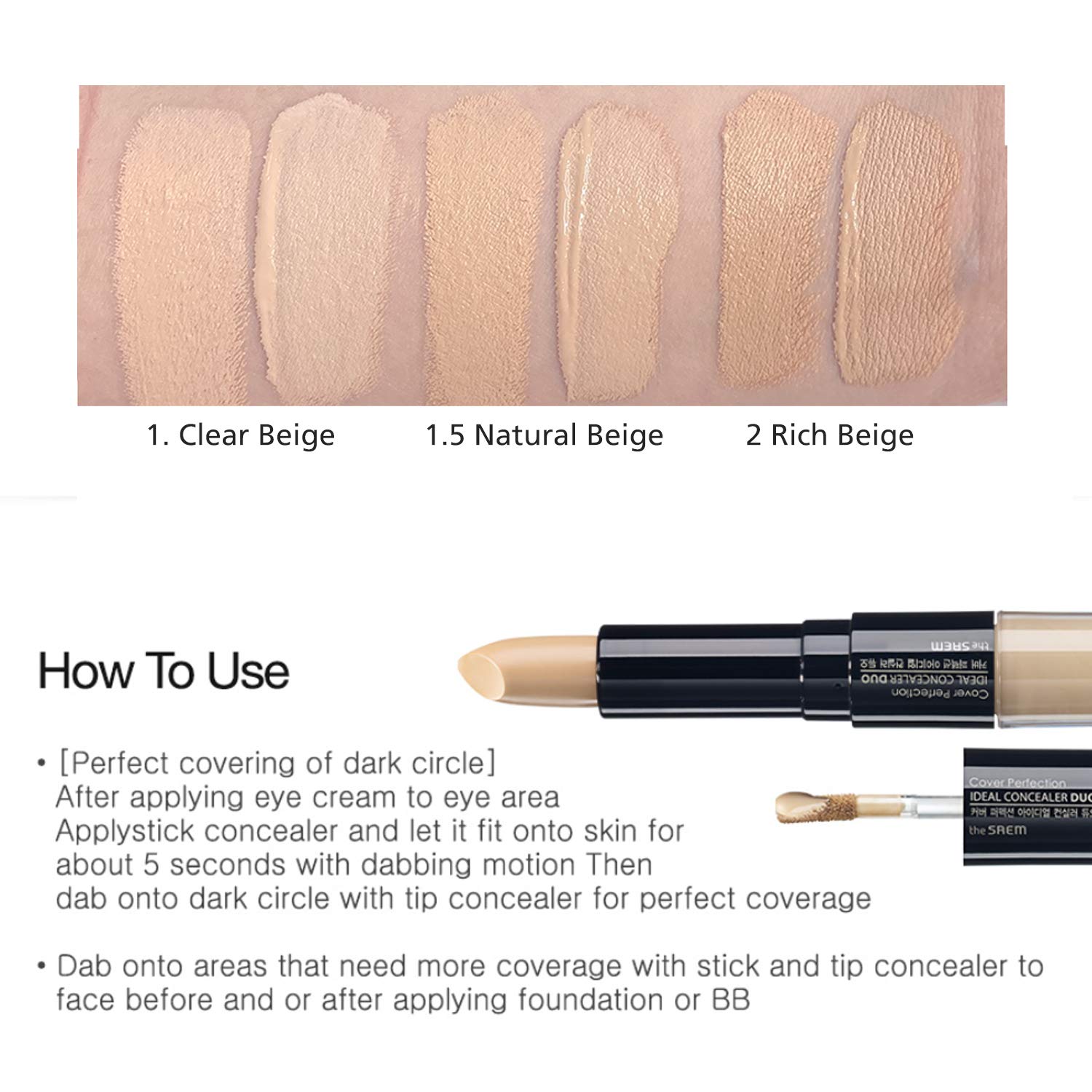 THESAEM Cover Perfection Ideal Concealer Duo 2 x 6g Clear Beige Full Coverage - Image 5