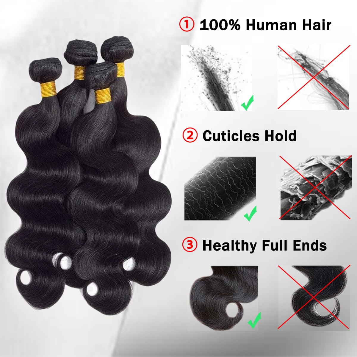 12A Grade Body Wave Brazilian Human Hair Extensions 18-24 Inch Double Weft Natural Black - Image 4