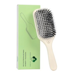 Wood Hair Brush Boar Bristle Hairbrush for Thick Curly Long Short or Dry Hair Adds Shine and Makes Hair Smooth,Best Paddle Hair Brush for Men and Women