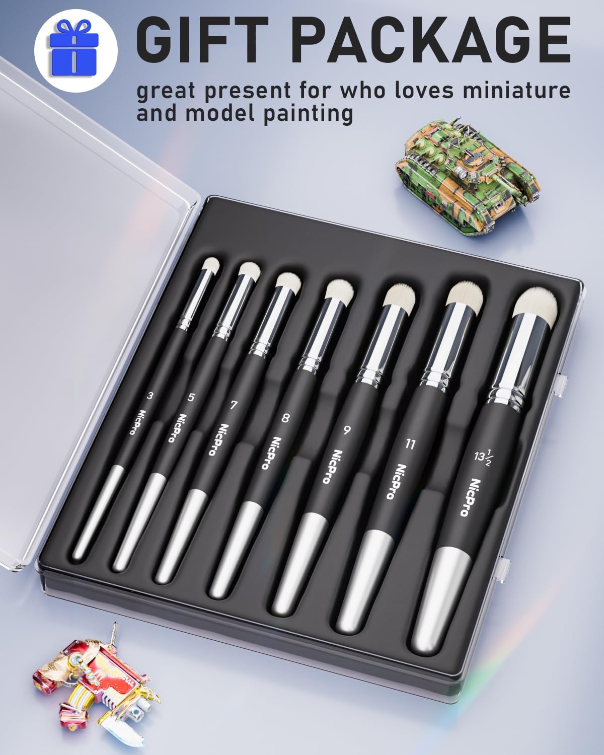 Nicpro 7-Piece Miniature Painting Dry Brush Set with Storage Case for Hobbyists - Image 7