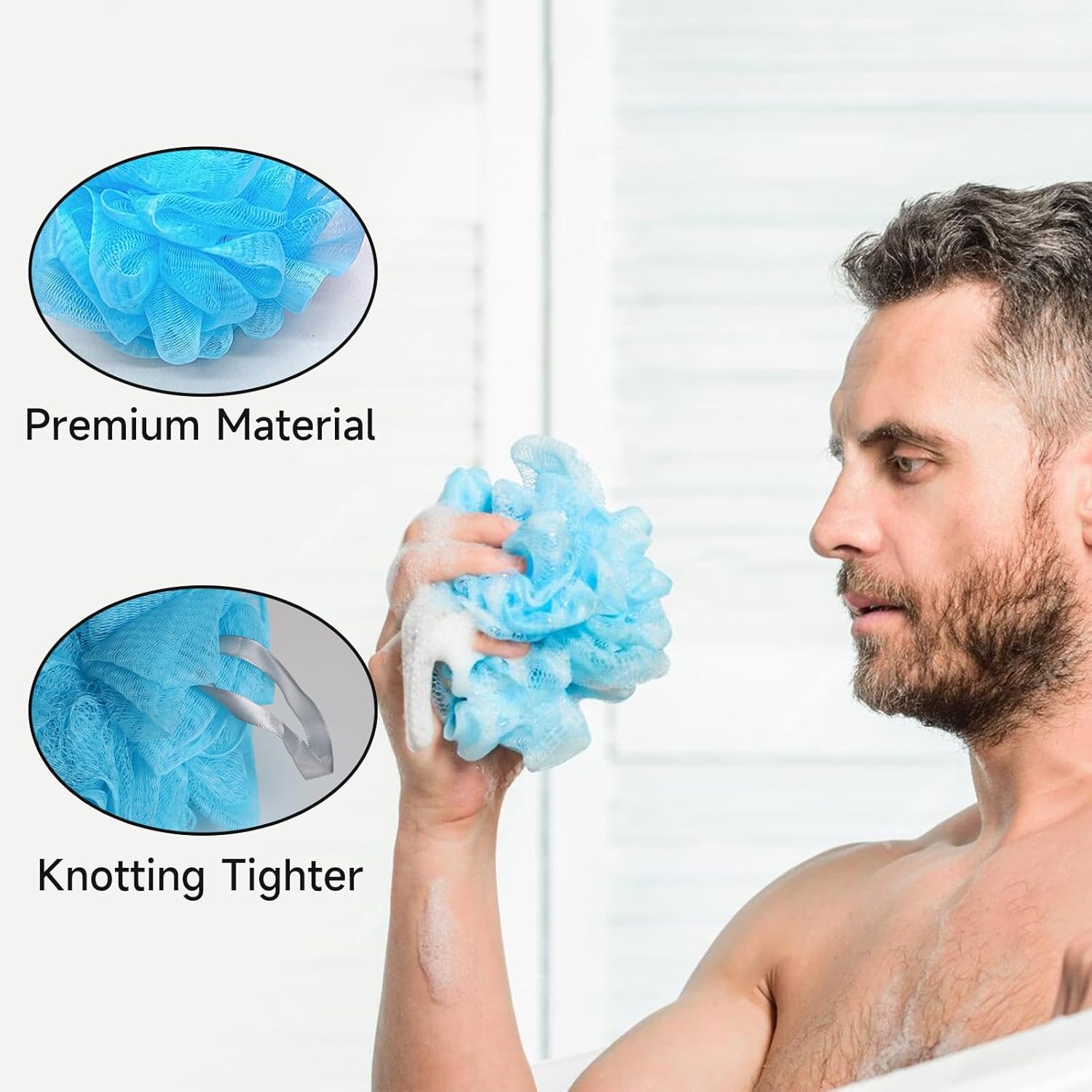 Exfoliating Luffa Loofah Bath Sponge Pouf 50g Set 4 Colors for Men Women - Image 4