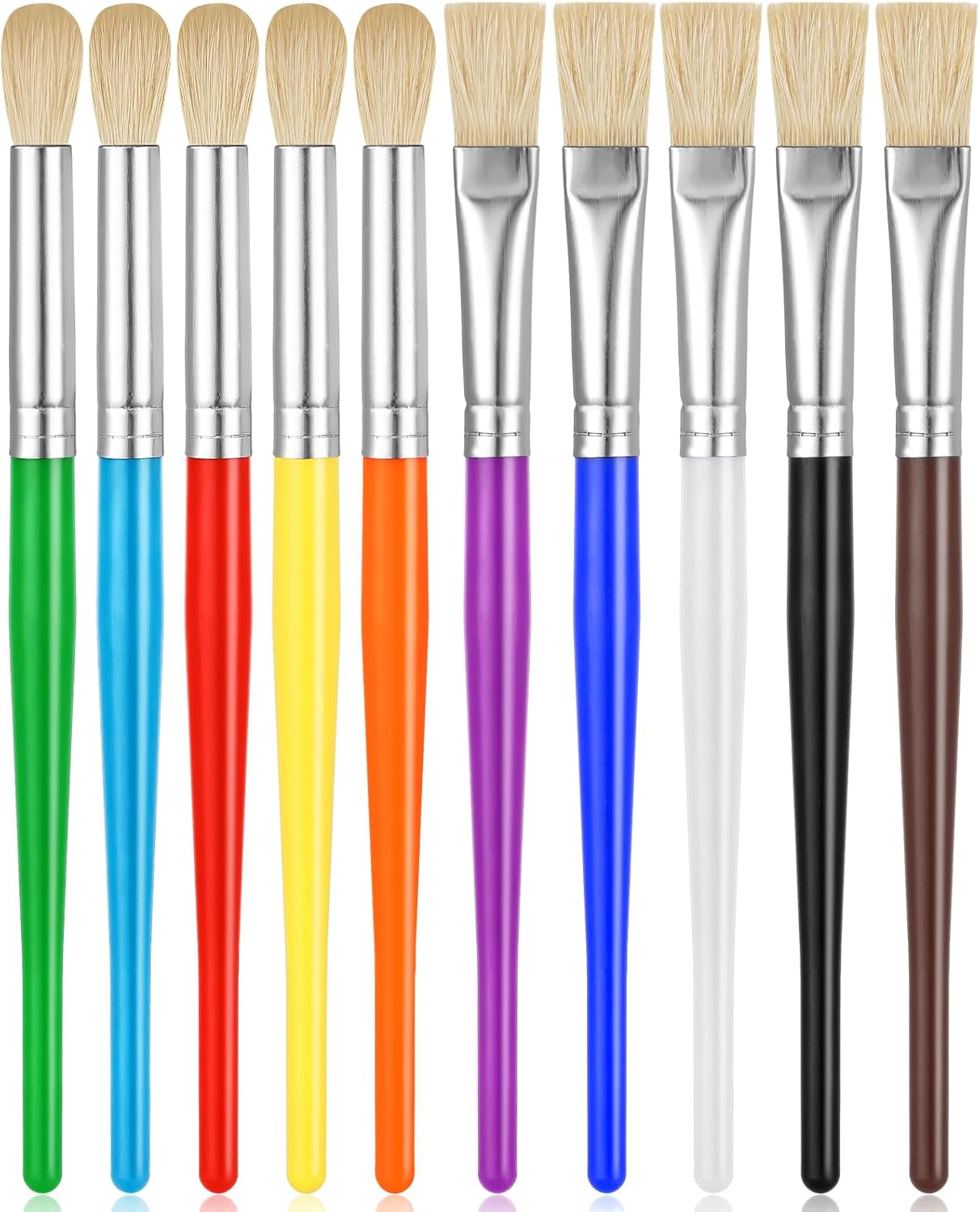 YGAOHF Kids Paint Brush Set, 10 Pcs Round and Flat, Easy Hold and Clean Toddler & Preschool Brushes for Acrylic, Oil, Watercolor, Washable Paint