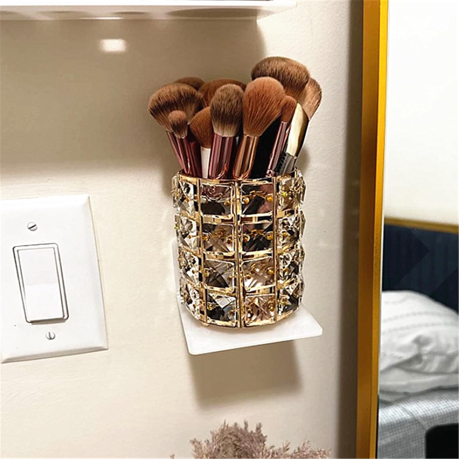LUGUNU 2-Pack Elegant Makeup Brush Holder Vanity Organizer with Golden Crystal Bling - Image 4