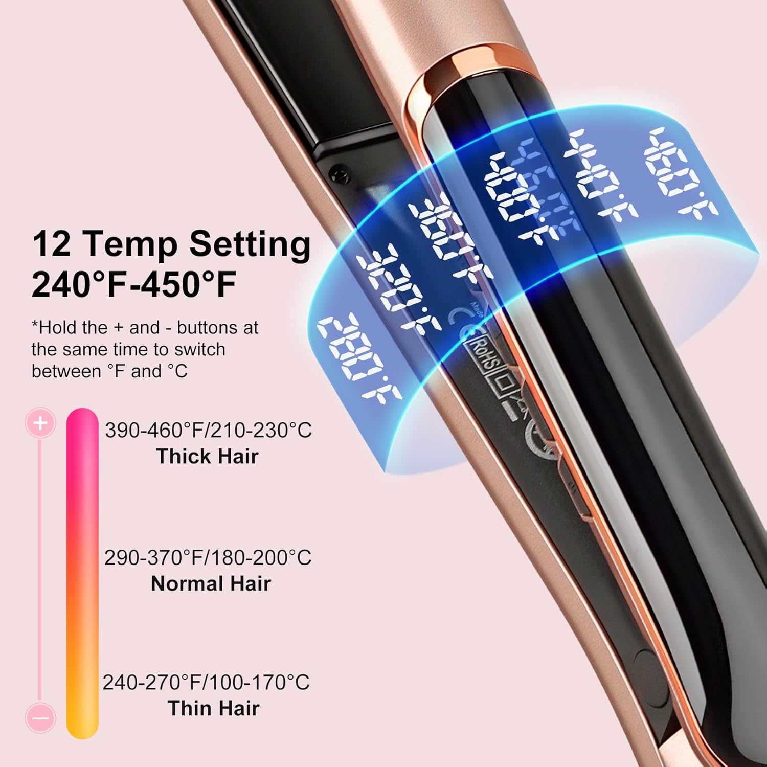Professional Flat Iron Hair Straightener with Floating Plates and 14 Temp Settings 200-460℉ - Image 4
