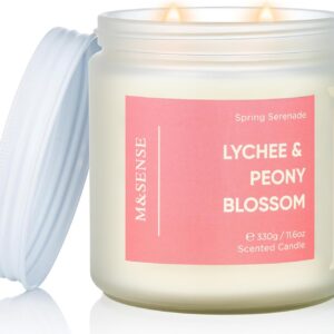 M&SENSE Lychee Peony Peach Scented Candle - 11.6oz 70 Hours Burn Non Toxic Natural Soy Wax Slow Burning Candle, 2-Wick Fruity Scent Gifts for Mom & Stress Relief Relaxing