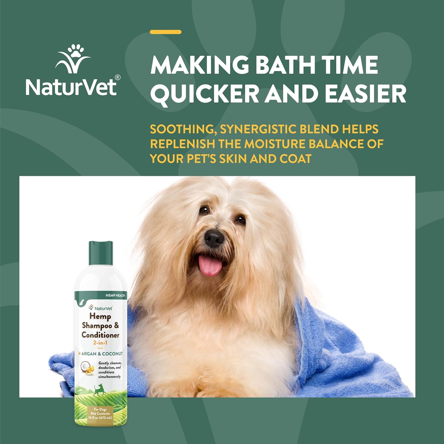 NaturVet 2-in-1 Dog Shampoo Conditioner with Hemp Argan Coconut 16oz - Image 4