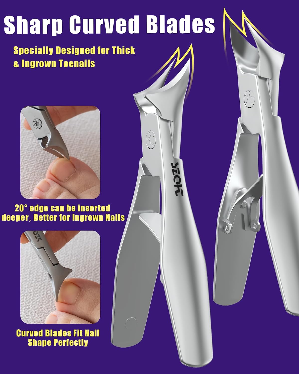 SZQHT Heavy-Duty Toenail Clippers for Thick Ingrown Nails Ultra Wide Jaw 13mm - Image 2