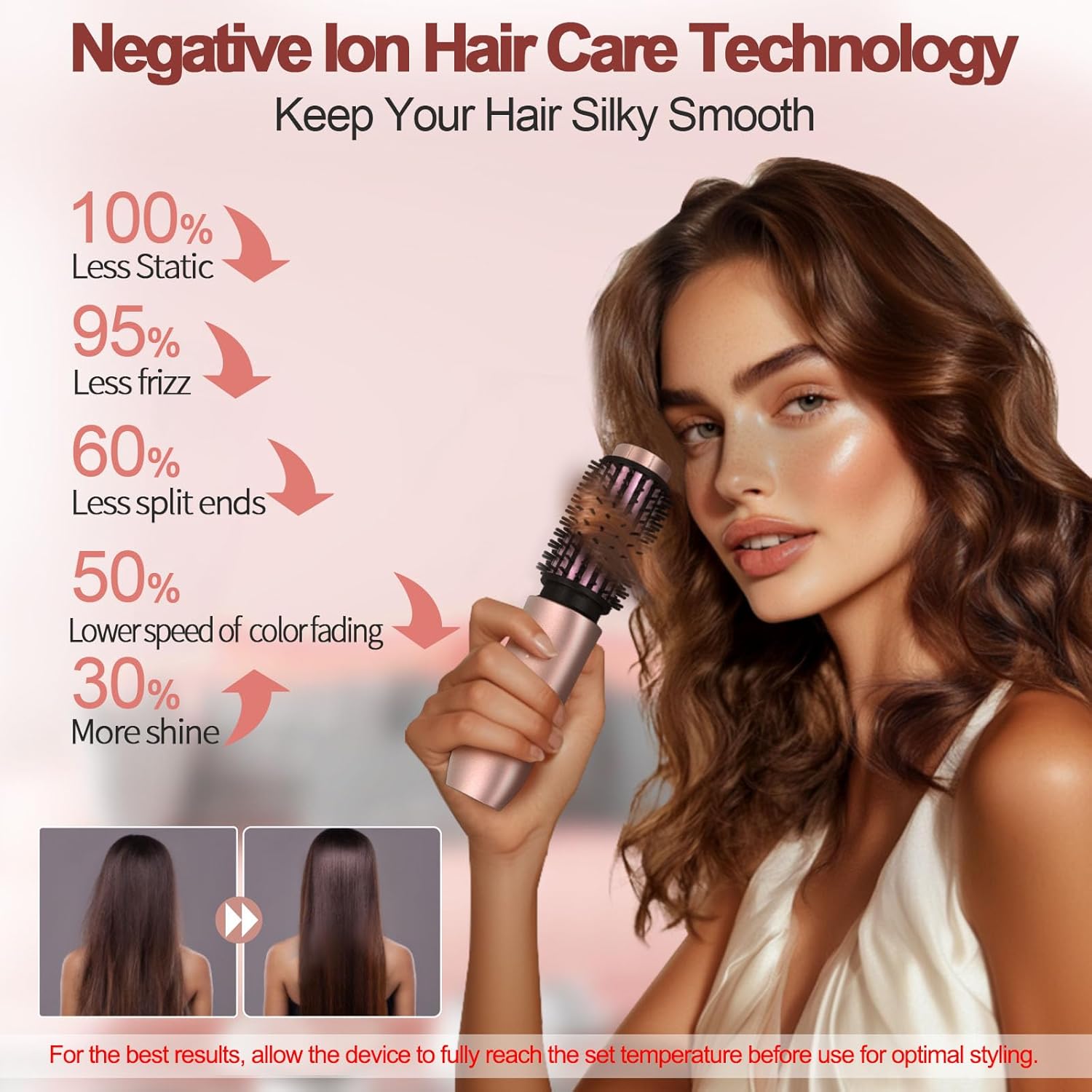 Portable Pink Cordless Mini Hair Curling Iron Brush 3-in-1 Heated Comb USB Rechargeable - Image 4