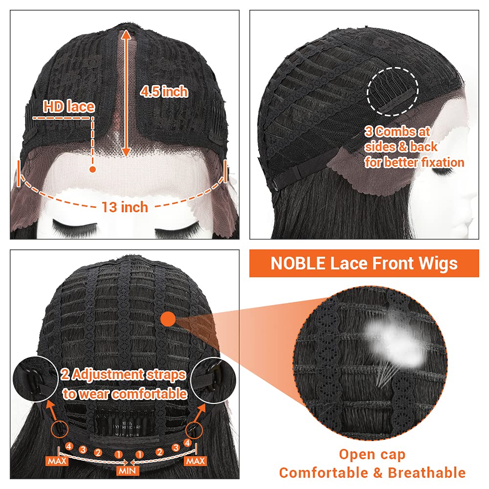 NOBLE 10 Inch Short Straight Black Bob Wig for Women, 150% Density HD Lace - Image 5