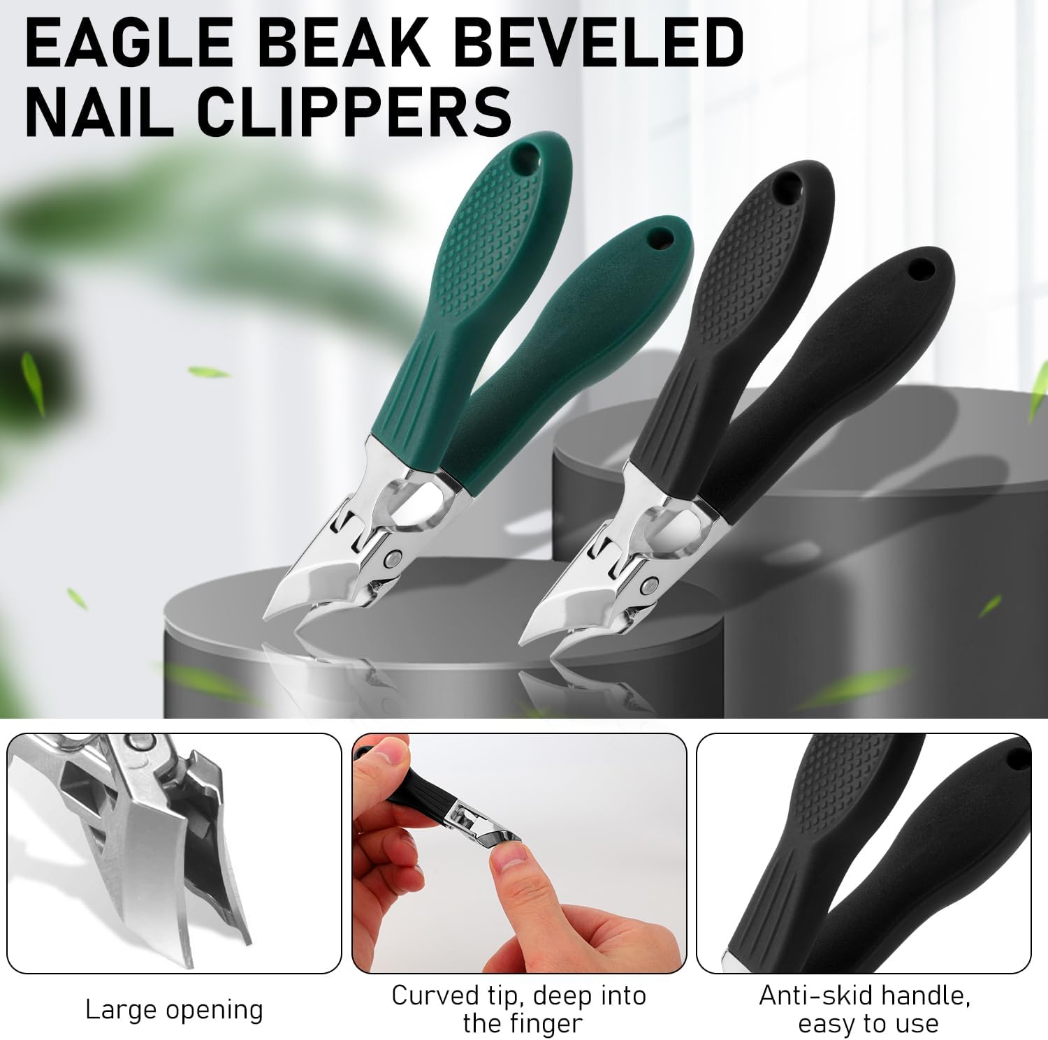 3-Piece Eagle Beak Beveled Nail Clipper Set, Long Handle, Anti-Splash, For Men and Women - Image 2