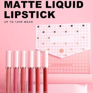 Dark Red Purple Matte Liquid Lipstick Set, 6 Colors Waterproof Long Lasting 24Hr Non-Stick Cup Nude Lipstick High Pigmented Moisturizing Lip Gloss Lip Glaze Gift Set for Women (Set A)