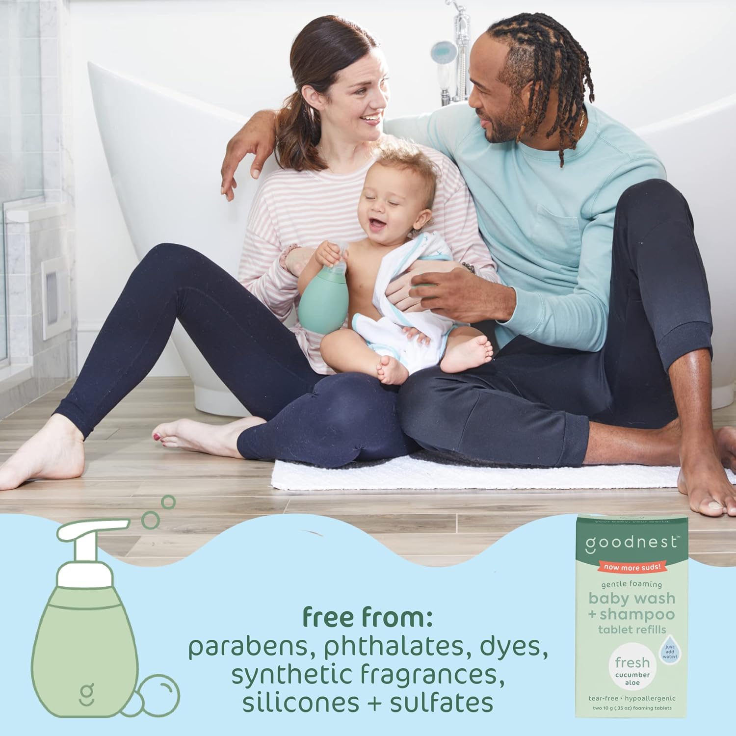 Goodnest Cucumber Aloe Tear-Free Baby Shampoo and Foaming Wash, 2 Refill Pouches - Image 4