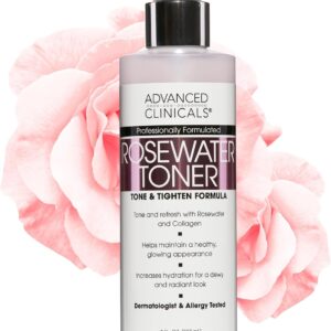 Advanced Clinicals Collagen + Rosewater Facial Mist Toner W/Charcoal & Aloe Vera. Alcohol-Free PH Balancing Formula Detoxifies & Hydrates Skin Improving Overall Skin Tone, Calming Face Mist, 8 Fl Oz