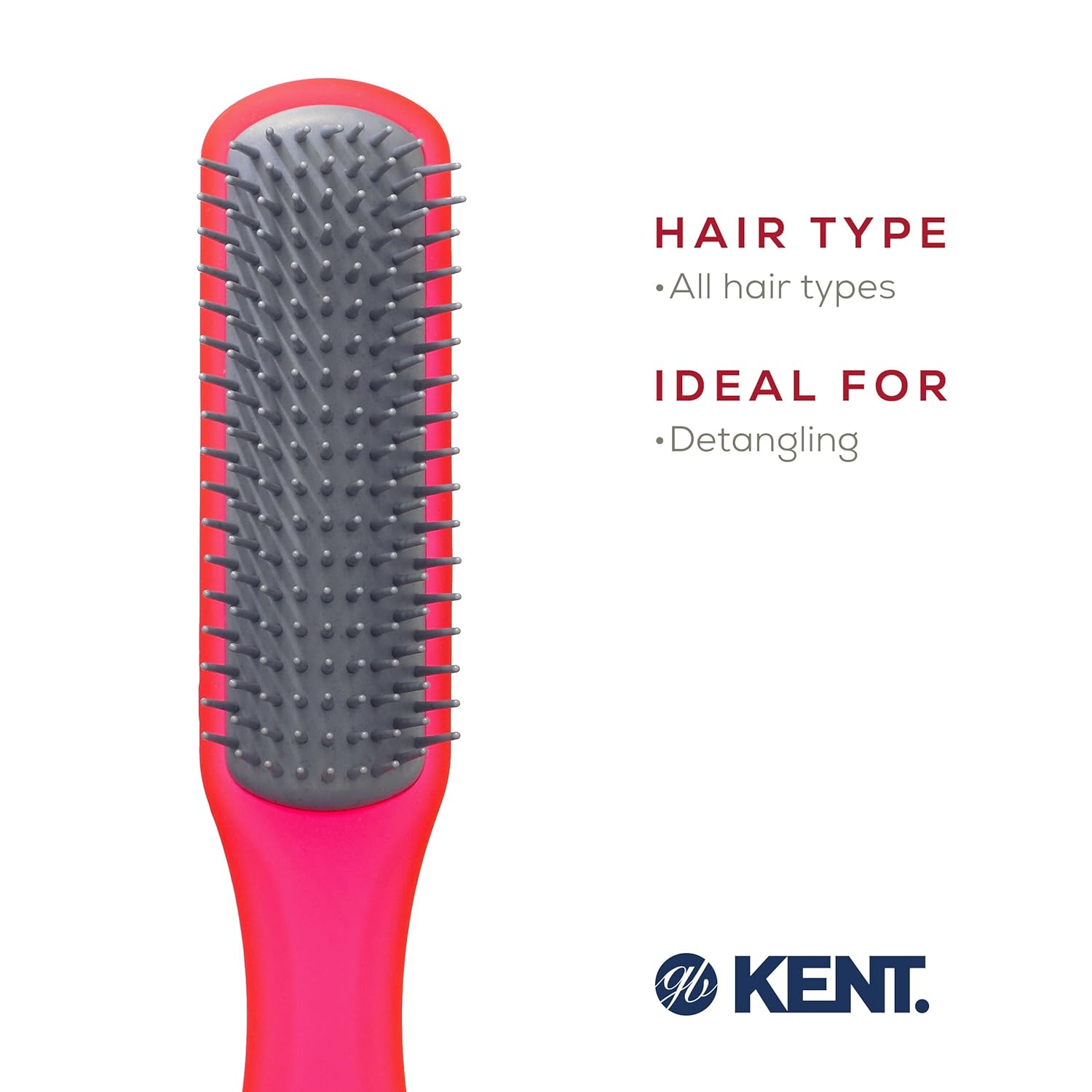 Kent Airhedz Glo Red Narrow Detangling Hair Brush Medium Long Hair - Image 6