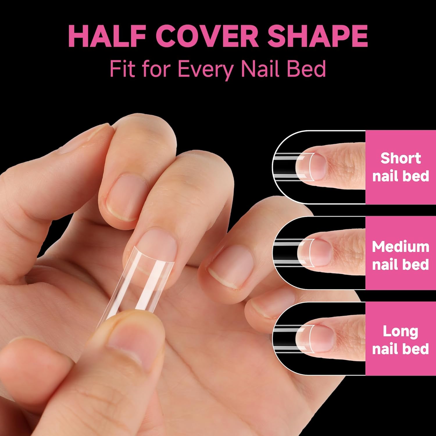 UNA GELLA Medium Square Nail Tips 216 Pcs Clear Half Cover Gel Nails for DIY Salon - Image 3