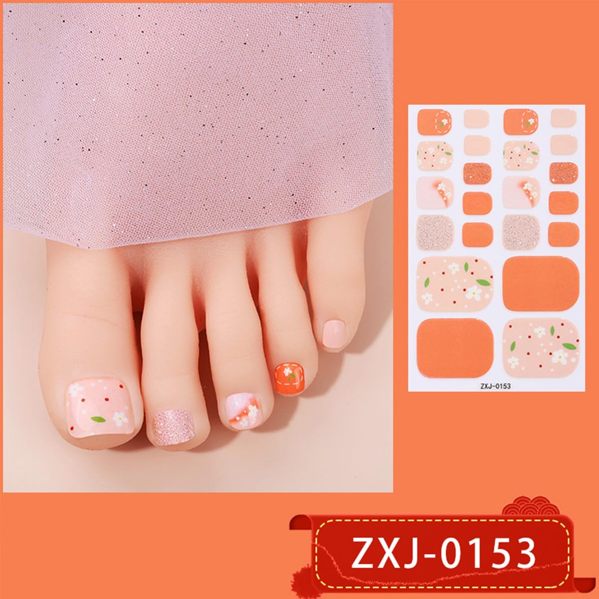 8 Sheet Floral Gel Toe Nail Stickers, Self-Adhesive Glitter Daisy Designs, Women's Manicure - Image 5